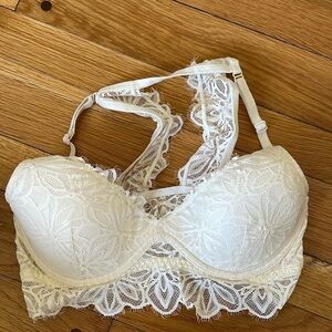 PINK Victoria's Secret Date Lightly Lined Lace Racerback Bralette Bra Ivory M